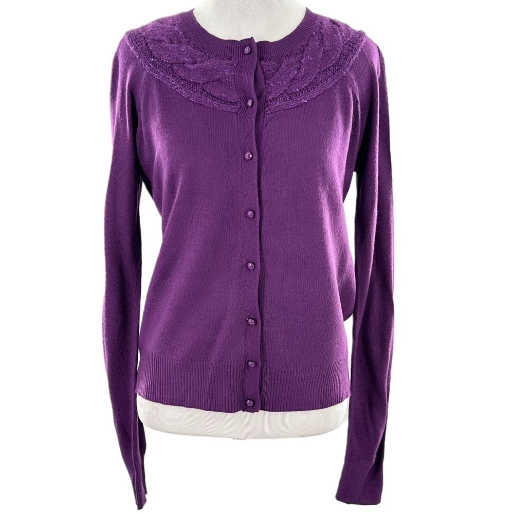 New York and company womens sweater size XS purple granny core cardigan